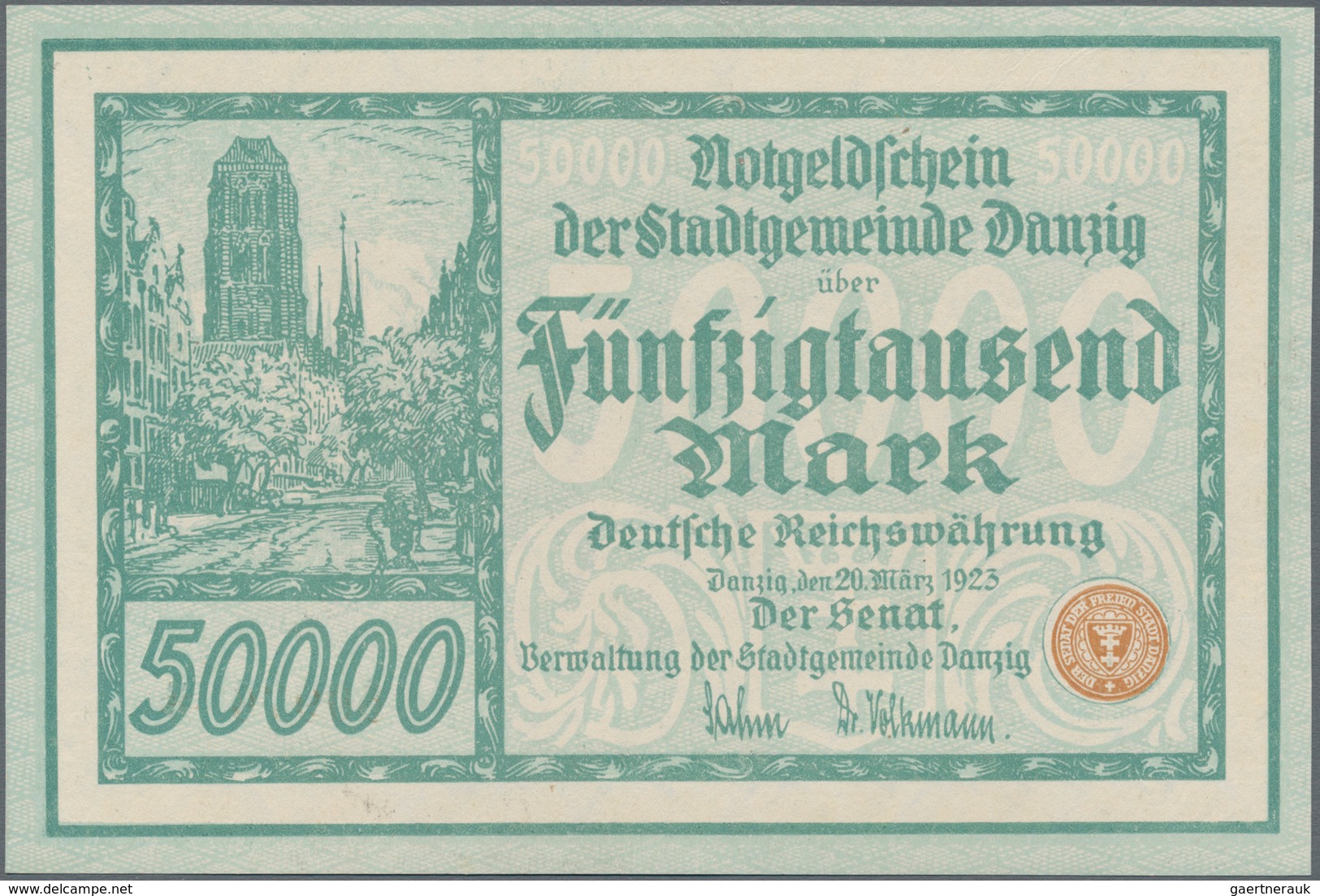 Deutschland - Nebengebiete Deutsches Reich: Stadtgemeinde Danzig 50.000 Mark 1923, Ro.797a Mit 5-ste - Sonstige & Ohne Zuordnung