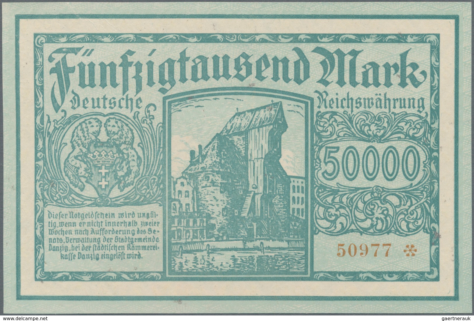 Deutschland - Nebengebiete Deutsches Reich: Stadtgemeinde Danzig 50.000 Mark 1923, Ro.797a Mit 5-ste - Sonstige & Ohne Zuordnung