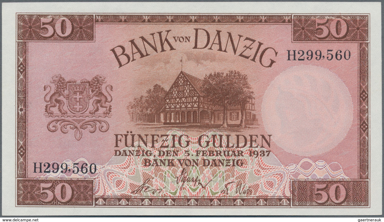 Deutschland - Nebengebiete Deutsches Reich: Danzig - Bank Von Danzig, 50 Gulden 05.02.1937, Ro.843 I - Andere & Zonder Classificatie