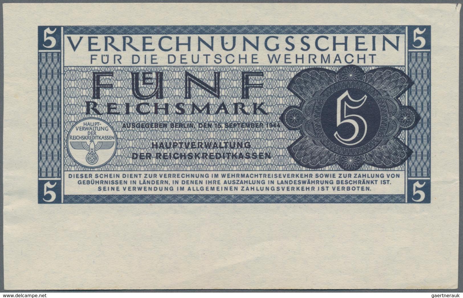 Deutschland - Konzentrations- Und Kriegsgefangenenlager: Fehldruck Der 5 Reichsmark Verrechnungssche - Other & Unclassified