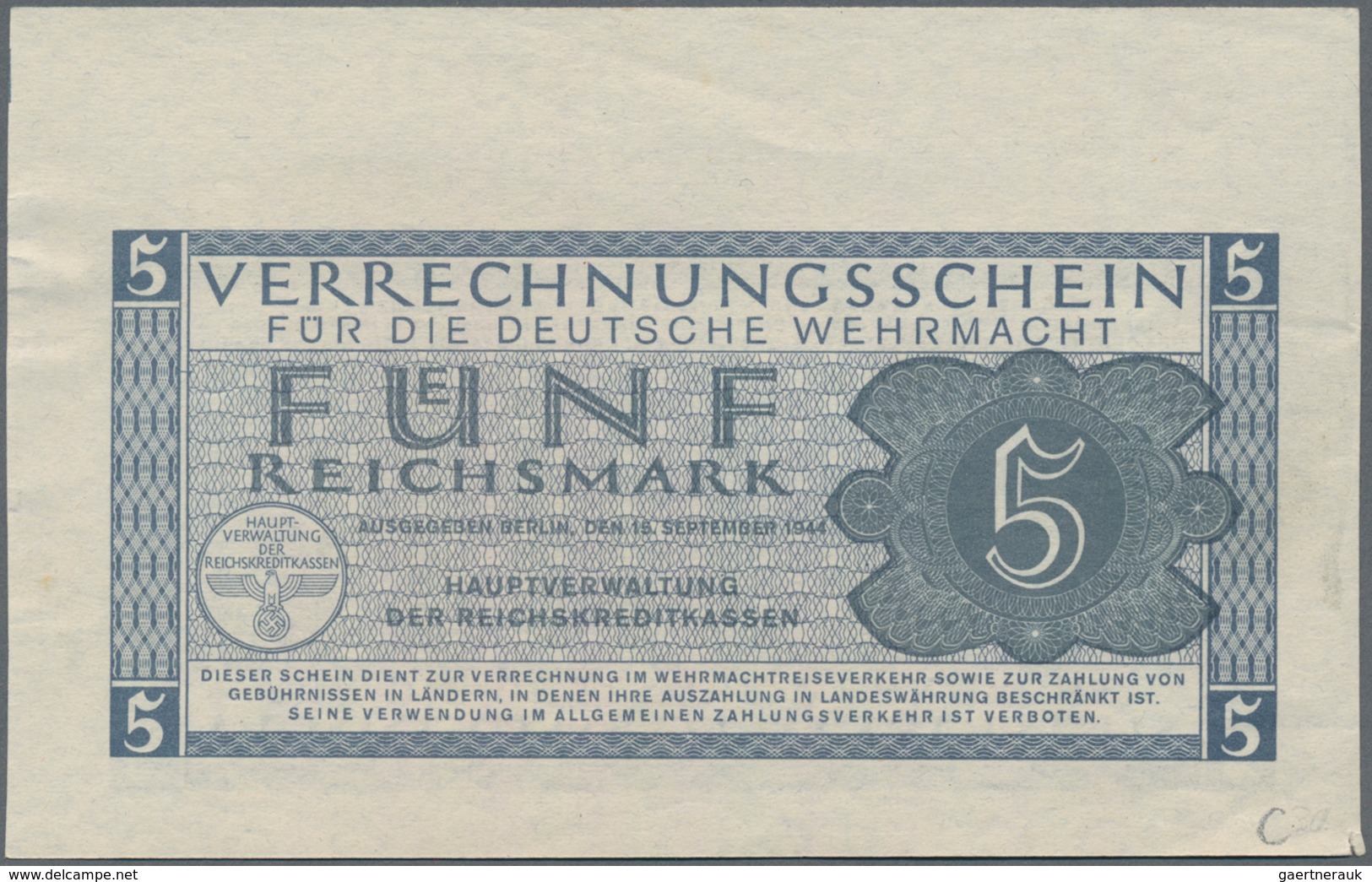 Deutschland - Konzentrations- Und Kriegsgefangenenlager: Fehldruck Der 5 Reichsmark Verrechnungssche - Other & Unclassified