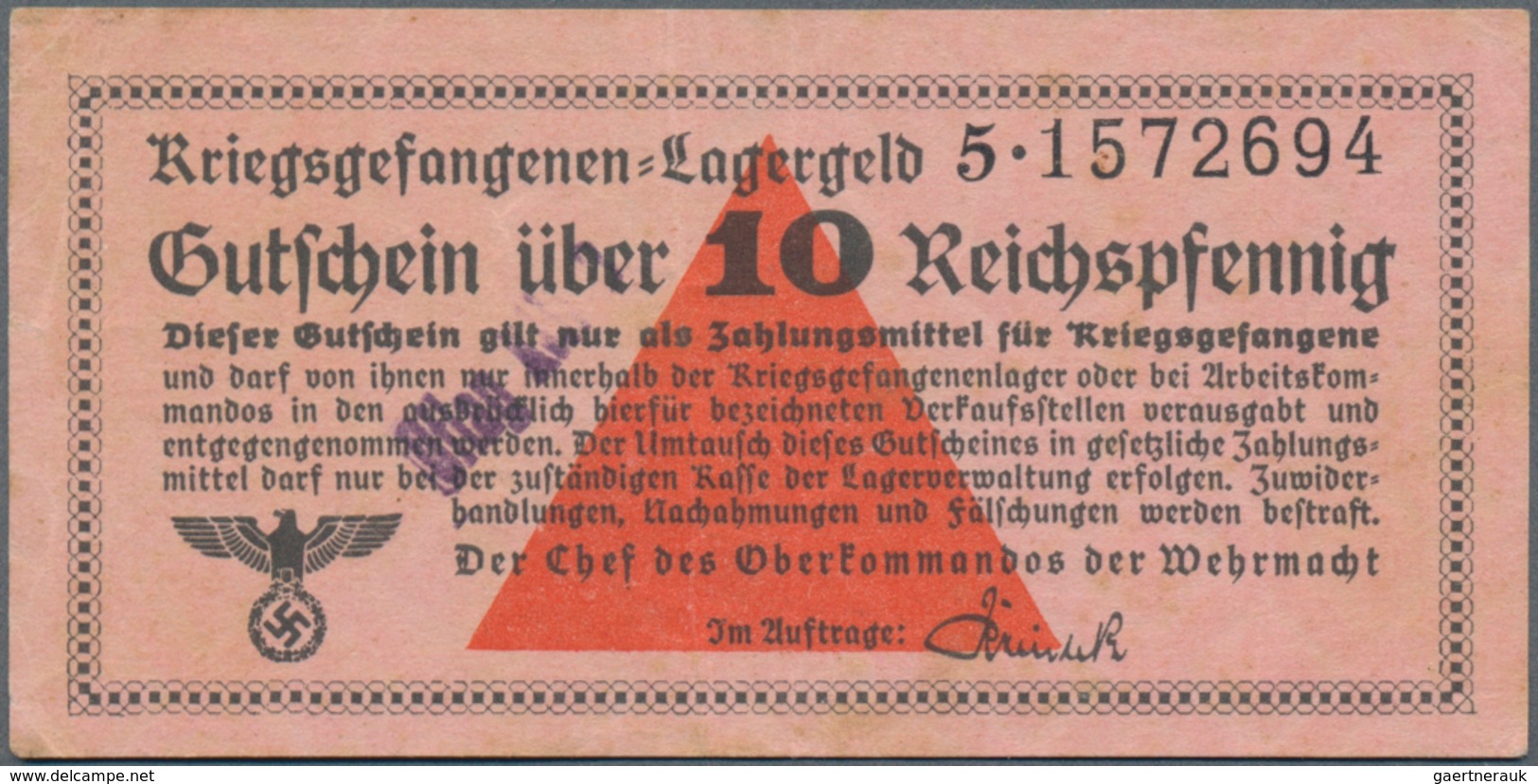 Deutschland - Konzentrations- Und Kriegsgefangenenlager: 10 Reichspfennig KGL-Lagergeld O.D.(1939-45 - Other & Unclassified