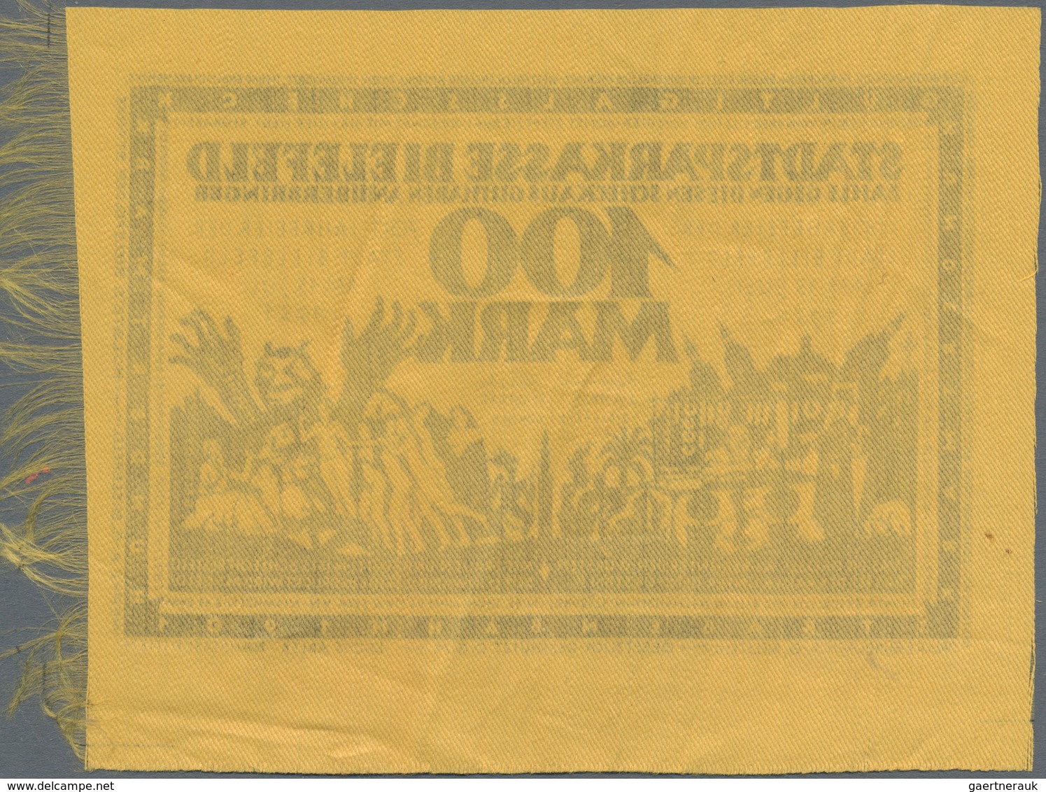 Deutschland - Notgeld Besonderer Art: Bielefeld, 100 Mark, 15.7.1921, Gelbe Seide, Umschrift "Franzö - Sonstige & Ohne Zuordnung