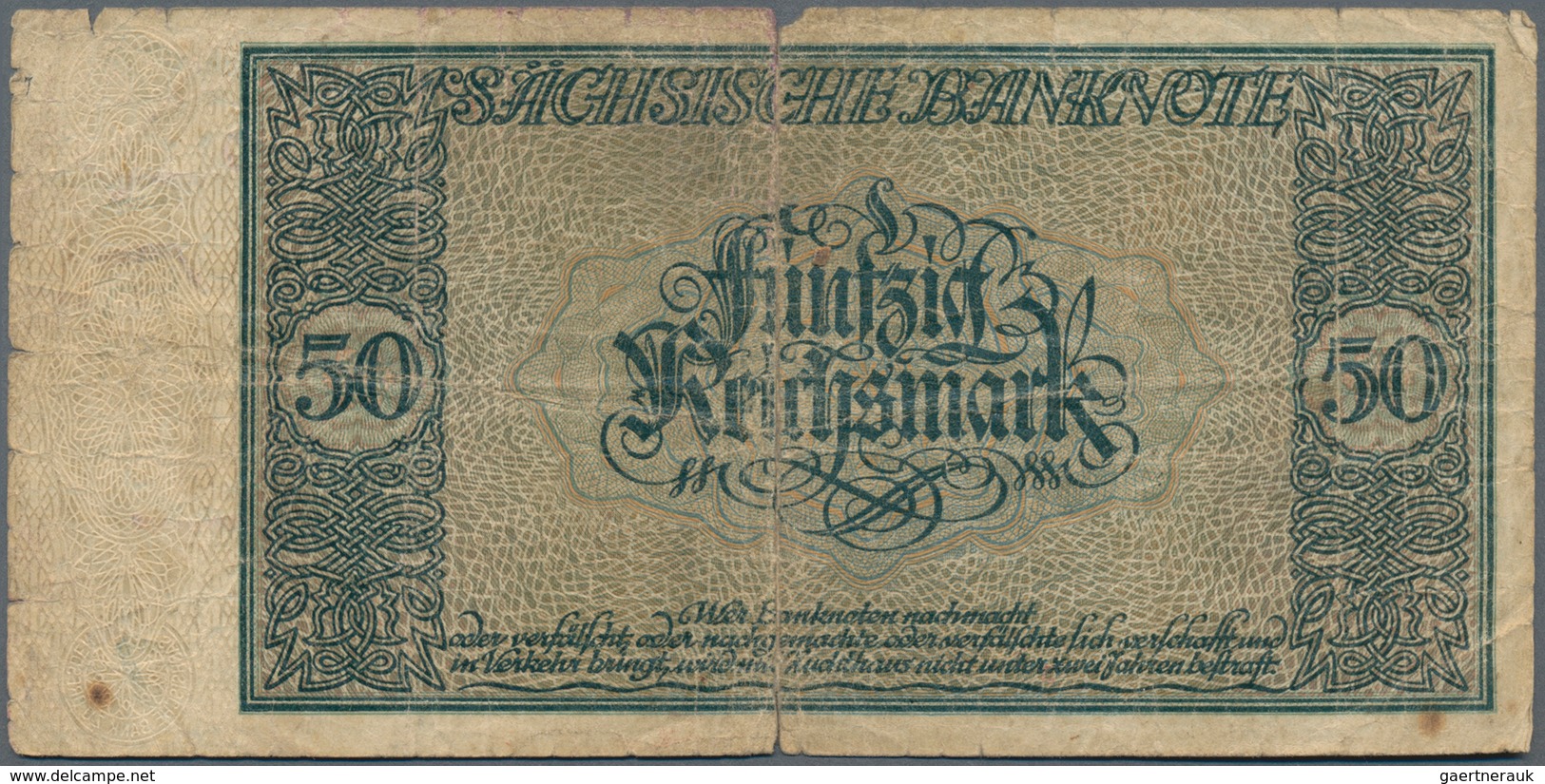 Deutschland - Länderscheine: Sächsische Bank 50 Reichsmark 1924, Ro.SAX26, Stark Gebraucht Mit Größe - Autres & Non Classés