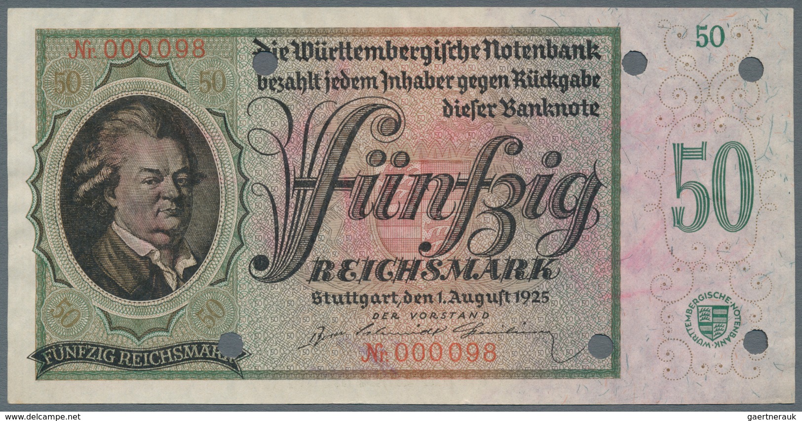 Deutschland - Länderscheine: Württembergische Notenbank, 50 Reichsmark, 1.8.1925, Ro.WTB-29a, Mit Se - Sonstige & Ohne Zuordnung