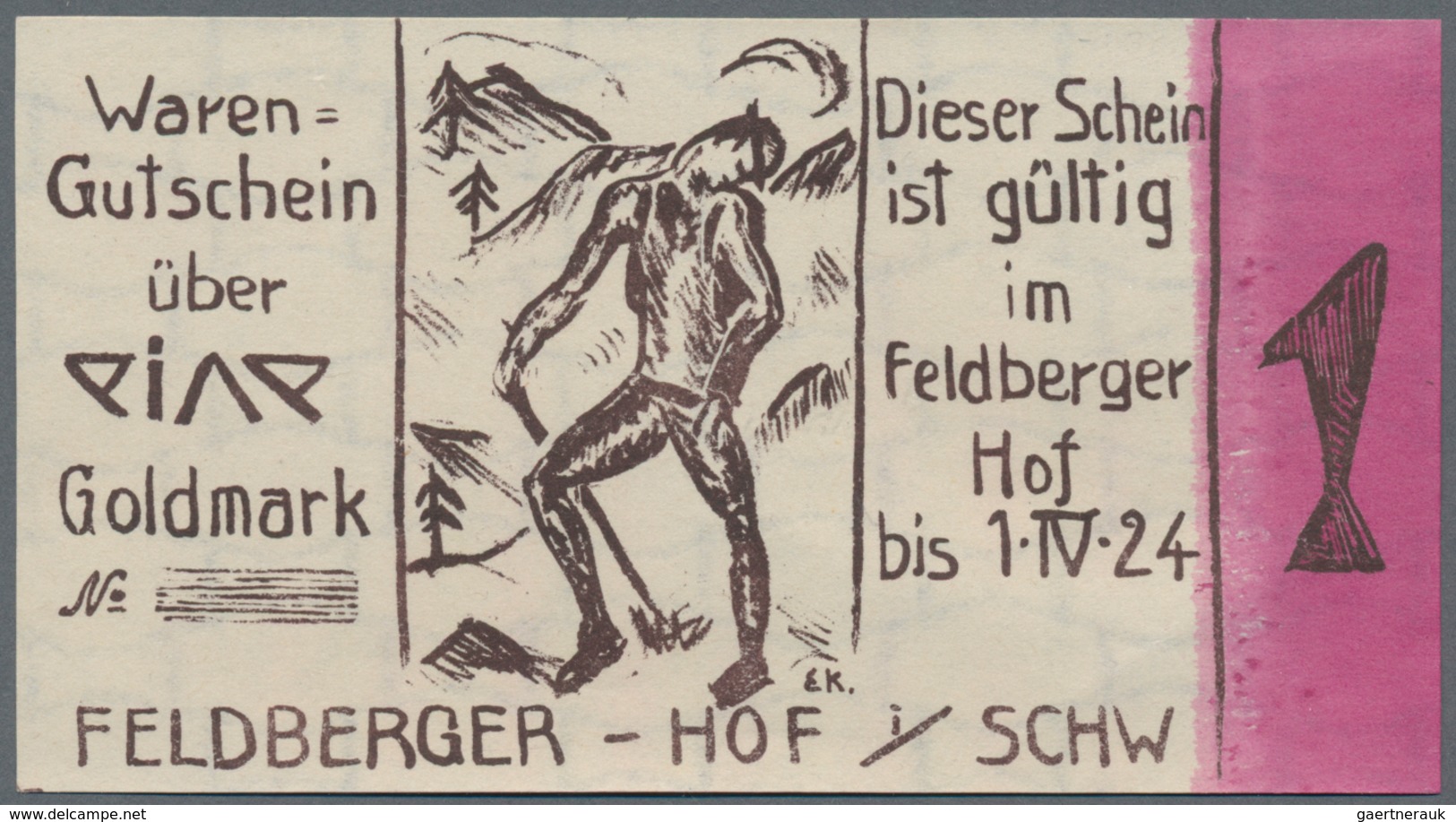 Deutschland - Notgeld - Baden: Feldberger Hof, 0,20, 0,50, 1, 2, 5 Goldmark, o. D., 5 GM mit KN, Erh