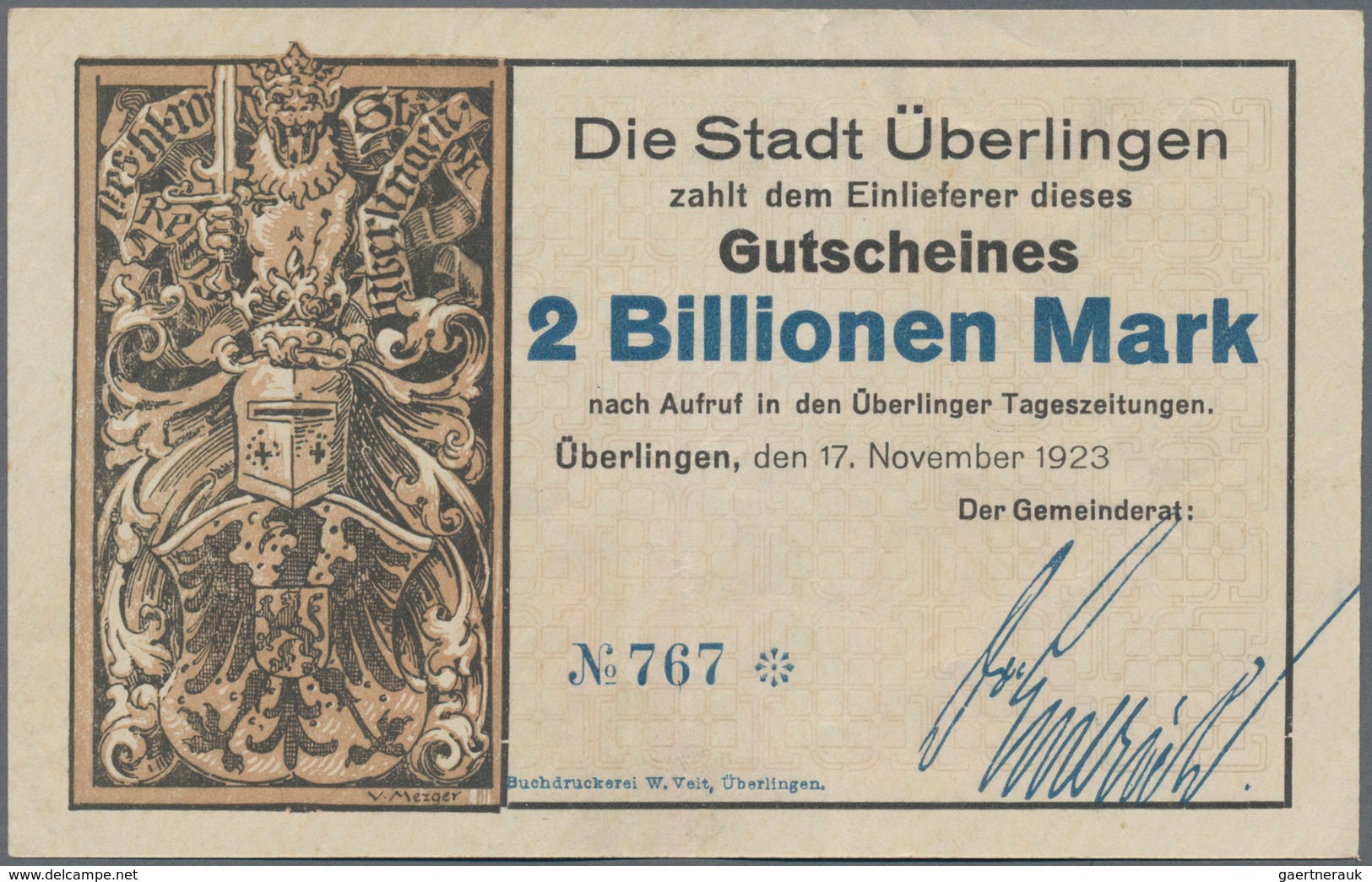Deutschland - Notgeld - Baden: Überlingen, Stadt, 5 Tsd., 20 Tsd. Mark, 16.2.1923, Mit Druckfirma Un - Lokale Ausgaben