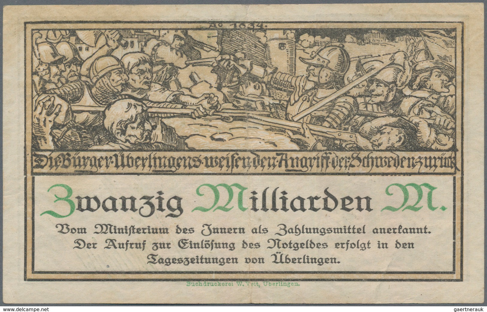 Deutschland - Notgeld - Baden: Überlingen, Stadt, 5 Tsd., 20 Tsd. Mark, 16.2.1923, Mit Druckfirma Un - Lokale Ausgaben