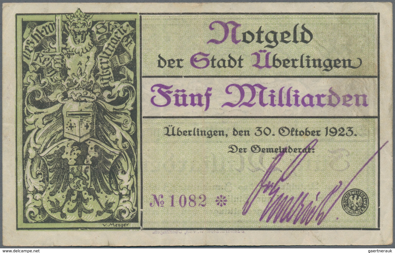 Deutschland - Notgeld - Baden: Überlingen, Stadt, 5 Tsd., 20 Tsd. Mark, 16.2.1923, mit Druckfirma un