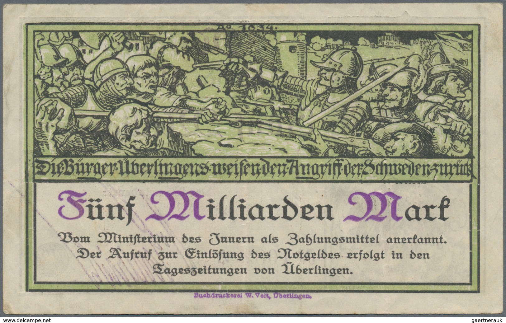 Deutschland - Notgeld - Baden: Überlingen, Stadt, 5 Tsd., 20 Tsd. Mark, 16.2.1923, mit Druckfirma un