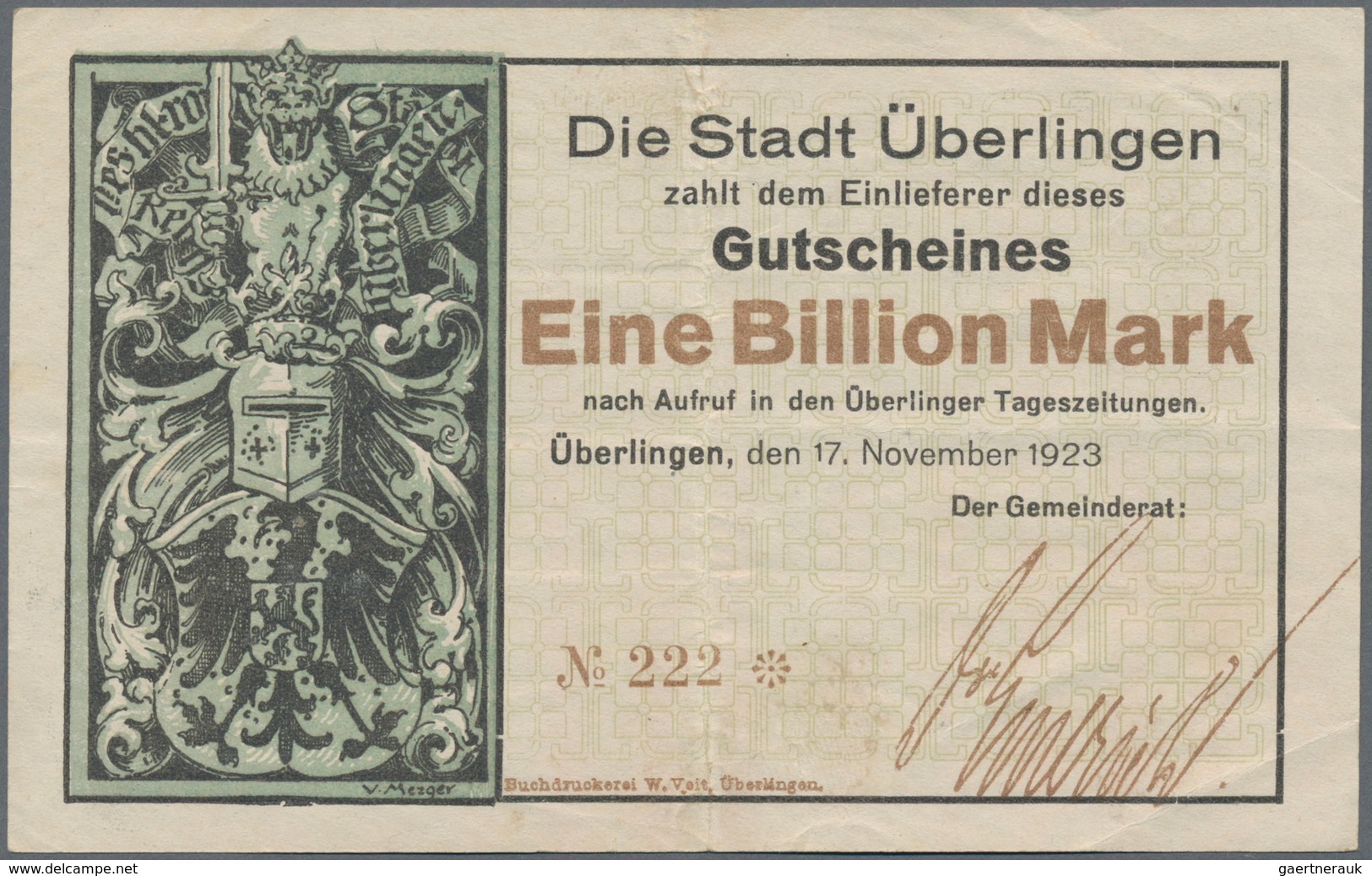 Deutschland - Notgeld - Baden: Überlingen, Stadt, 5 Tsd., 20 Tsd. Mark, 16.2.1923, mit Druckfirma un