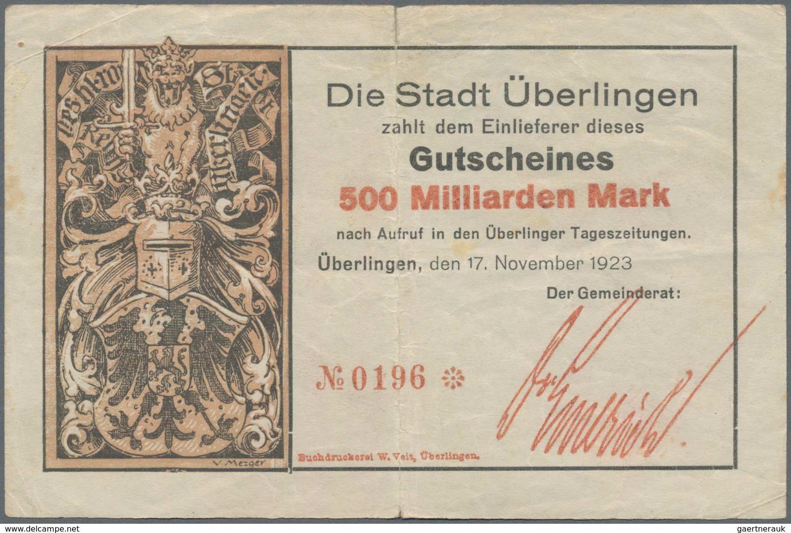 Deutschland - Notgeld - Baden: Überlingen, Stadt, 5 Tsd., 20 Tsd. Mark, 16.2.1923, mit Druckfirma un