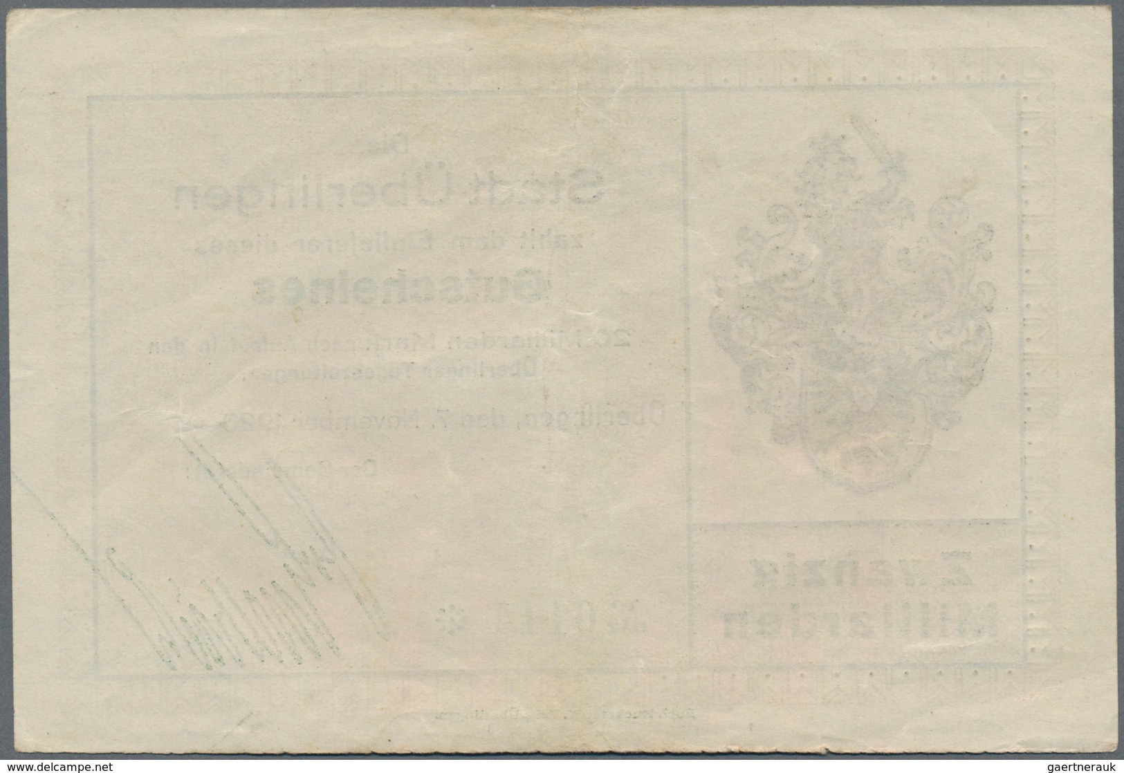 Deutschland - Notgeld - Baden: Überlingen, Stadt, 5 Tsd., 20 Tsd. Mark, 16.2.1923, mit Druckfirma un