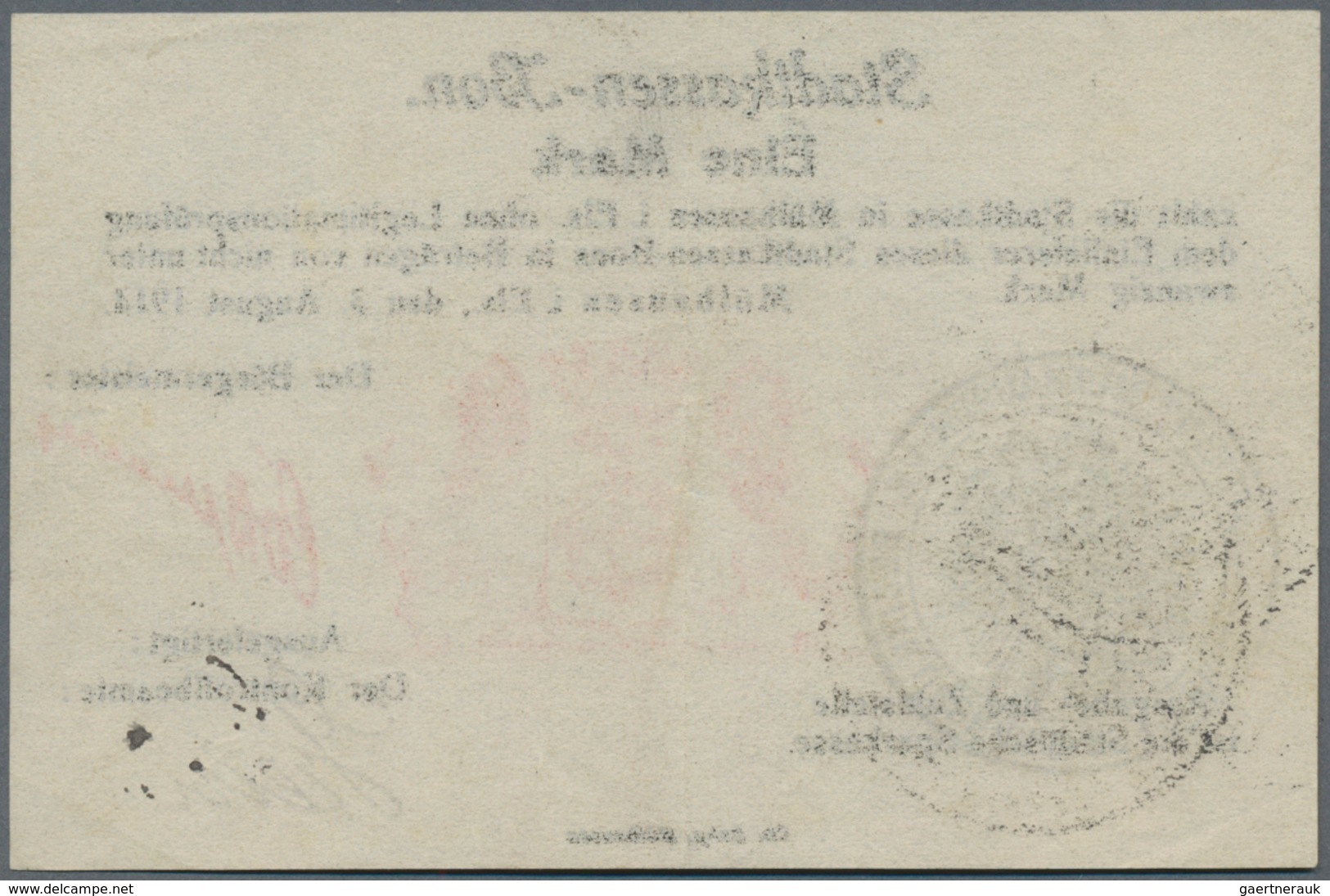 Deutschland - Notgeld - Elsass-Lothringen: Mülhausen, Oberelsass, Stadtkasse, 1 Mark, 3.8.1914, Stem - Sonstige & Ohne Zuordnung