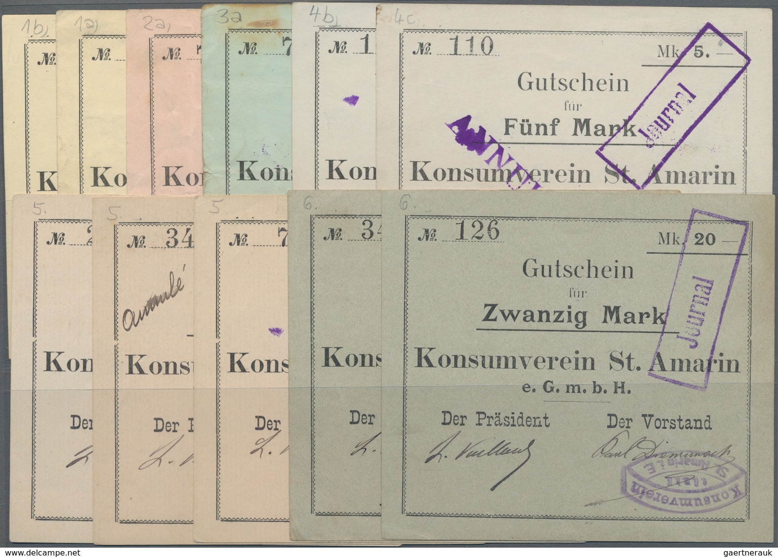 Deutschland - Notgeld - Elsass-Lothringen: St. Amarin, Konsumverein, 50 Pf. (2), 1, 2, 5 (2), 10 (3) - Autres & Non Classés