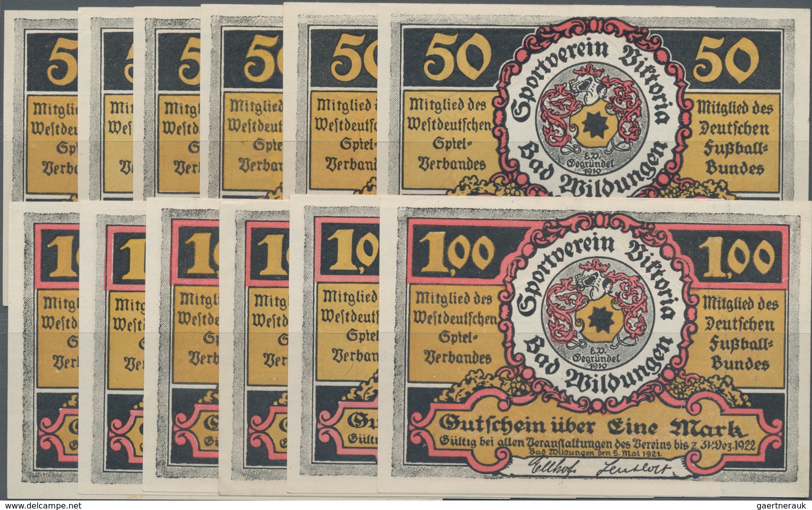 Deutschland - Notgeld - Hessen: Wildungen, Bad, Sportverein Victoria, 6 X 50 Pf., 6 X 1 Mark, 5.5.19 - Lokale Ausgaben