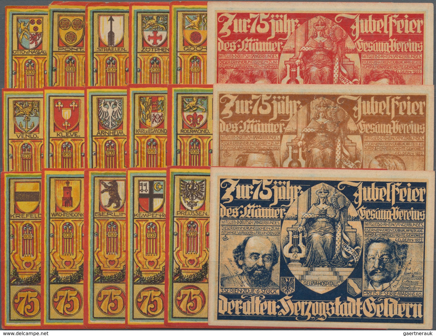 Deutschland - Notgeld - Rheinland: Geldern, Männergesangverein, Je 6 X 75 Pf., 19.-21.8.1922, Serien - [11] Local Banknote Issues