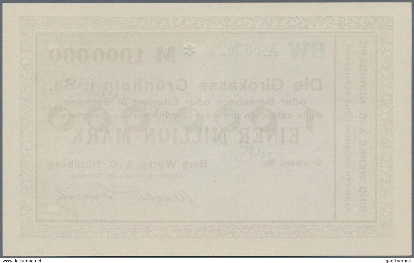 Deutschland - Notgeld - Sachsen: Grünhain, Bing Werke AG, Nürnberg, 2000 Mark, O. D.; 100 (5), 200 ( - Lokale Ausgaben