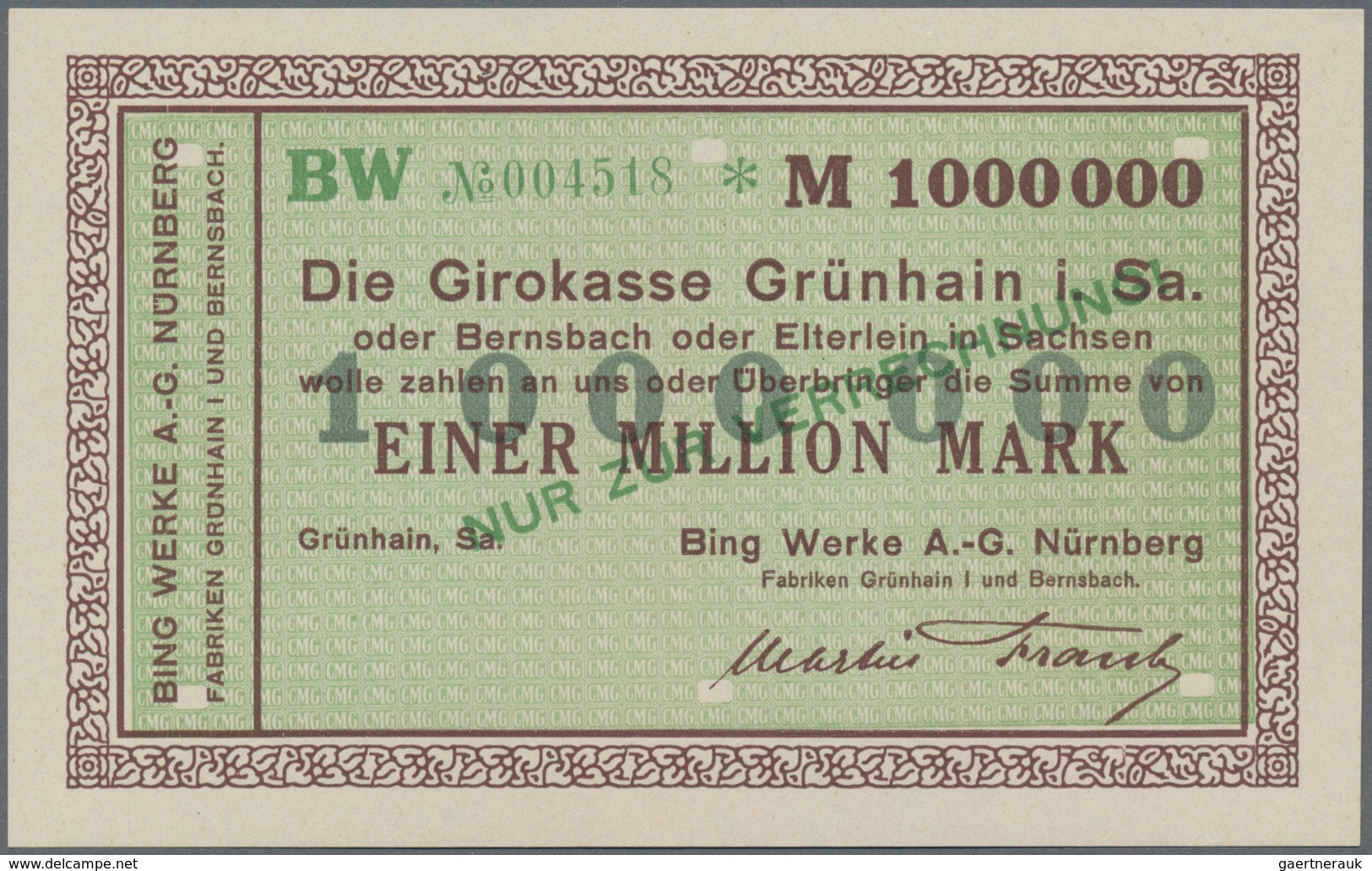 Deutschland - Notgeld - Sachsen: Grünhain, Bing Werke AG, Nürnberg, 2000 Mark, o. D.; 100 (5), 200 (