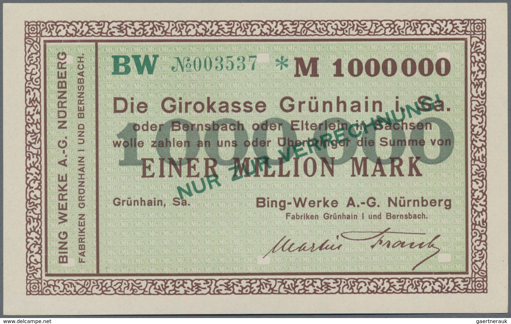 Deutschland - Notgeld - Sachsen: Grünhain, Bing Werke AG, Nürnberg, 2000 Mark, o. D.; 100 (5), 200 (