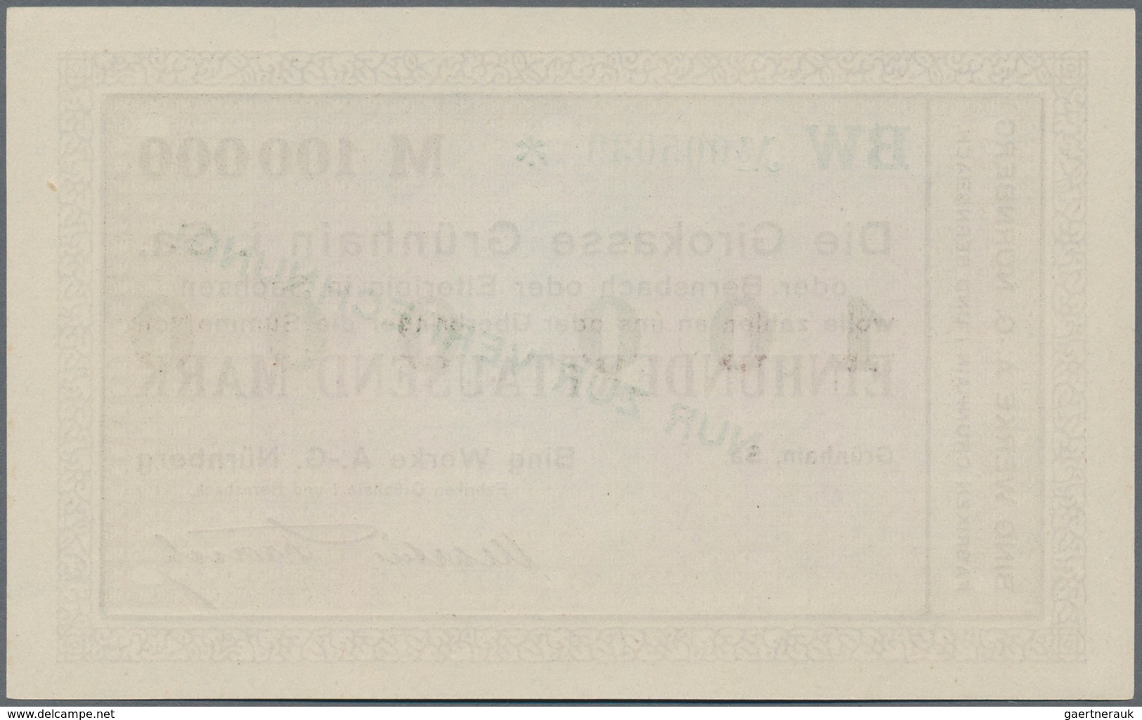 Deutschland - Notgeld - Sachsen: Grünhain, Bing Werke AG, Nürnberg, 2000 Mark, o. D.; 100 (5), 200 (