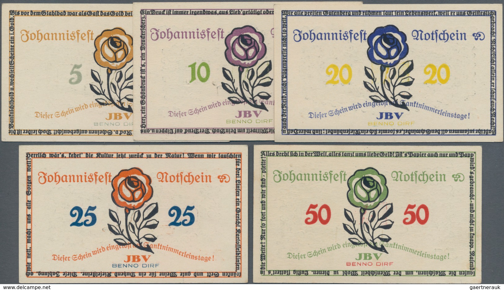 Deutschland - Notgeld - Thüringen: Altenburg, Johannisfest, 5 (braun), 10 (violett), 20 (blau), 25 ( - Lokale Ausgaben