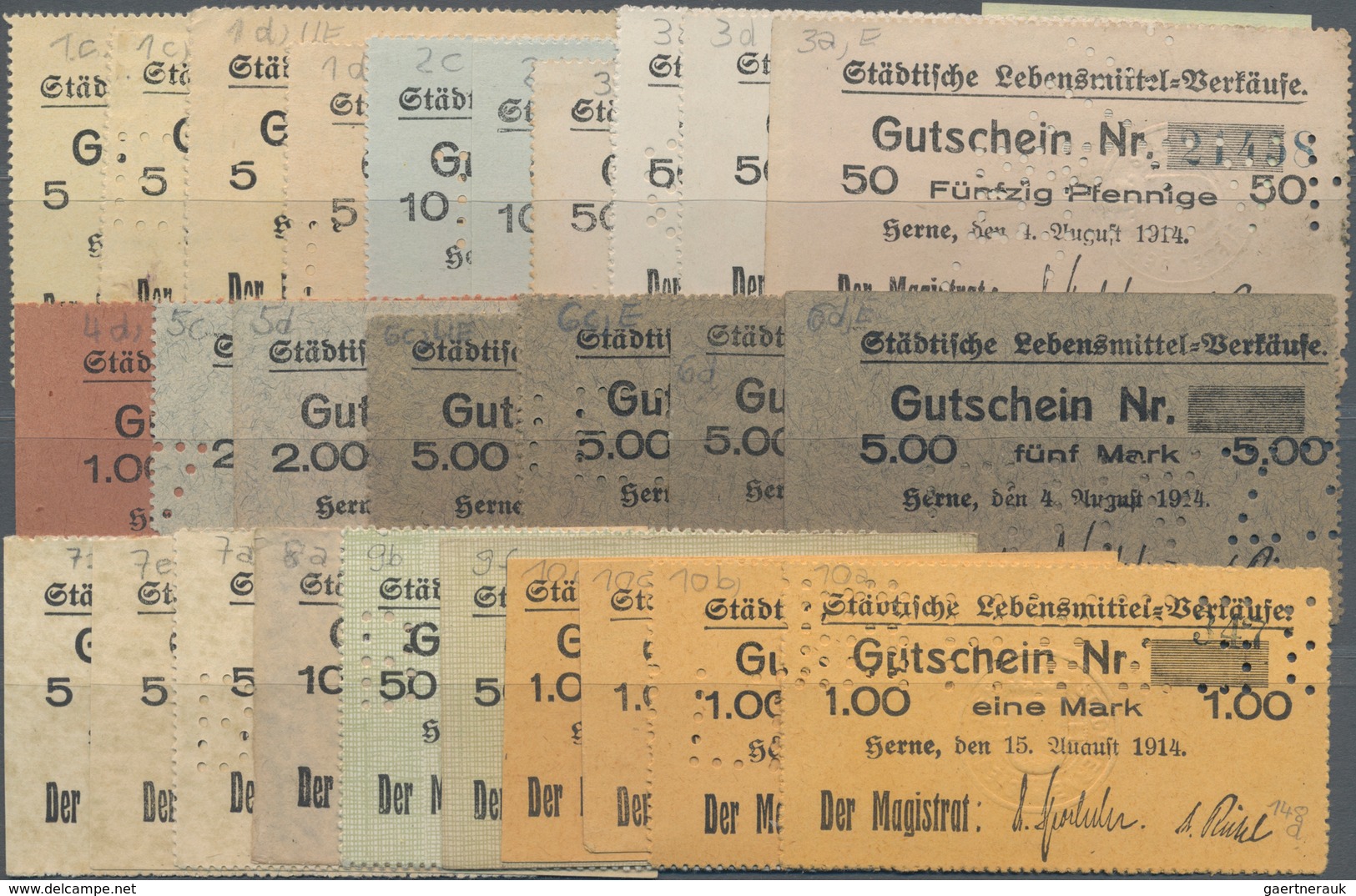 Deutschland - Notgeld - Westfalen: Herne, Magistrat, 5 (4), 10 (2), 50 (4, Dabei Type A Mit KN Und P - Autres & Non Classés