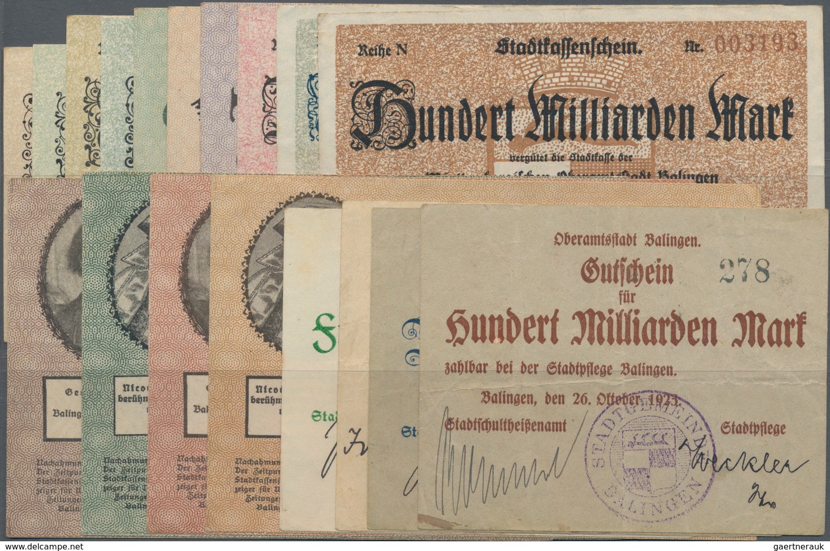 Deutschland - Notgeld - Württemberg: Balingen, Stadt, 5, 10, 20, 50 Mio., 19.9.1923; 1, 5, 10, 20, 5 - [11] Local Banknote Issues