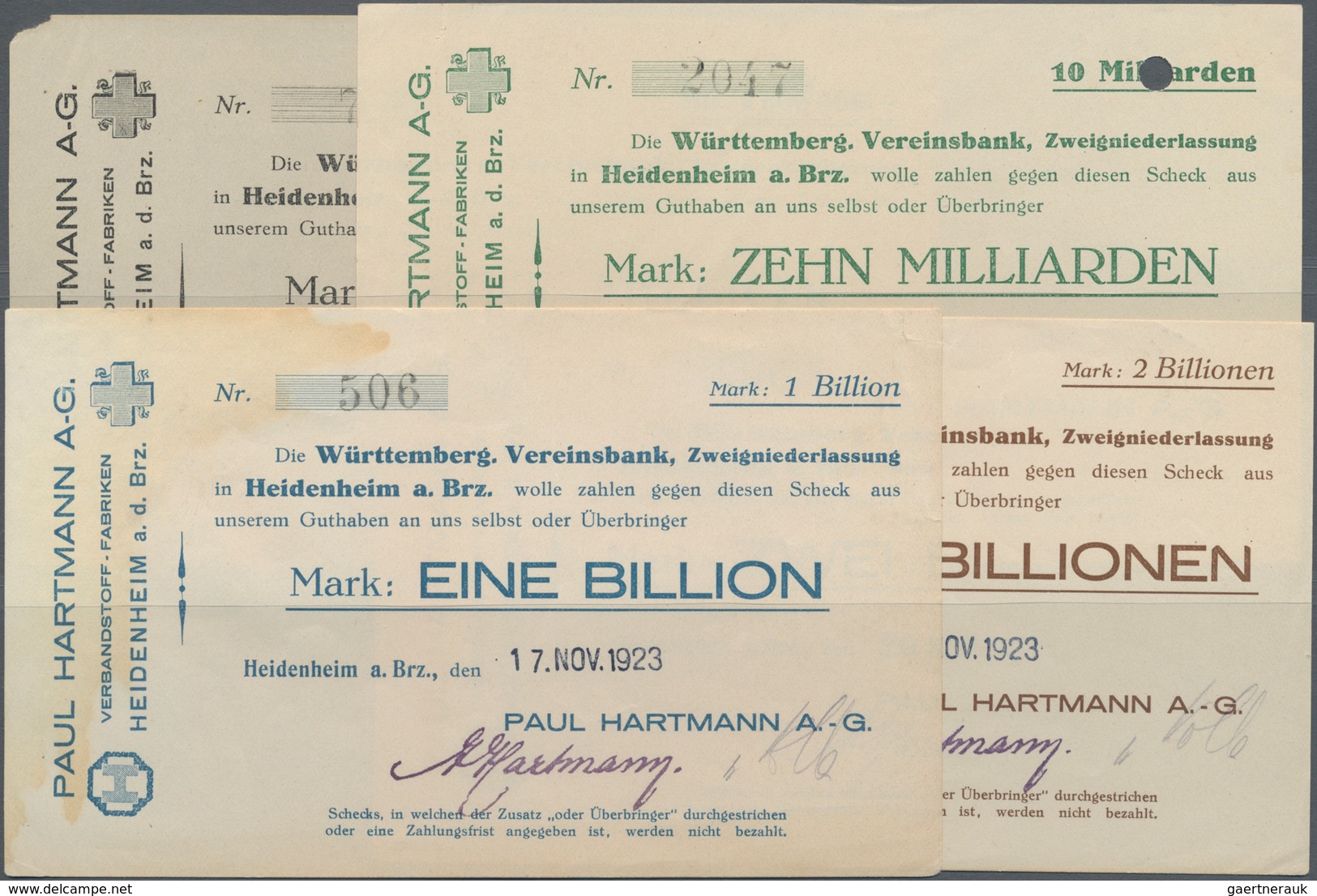 Deutschland - Notgeld - Württemberg: Heidenheim, Paul Hartmann AG, 1 Mio. Mark, 23.8.1923, Erh. III- - Lokale Ausgaben