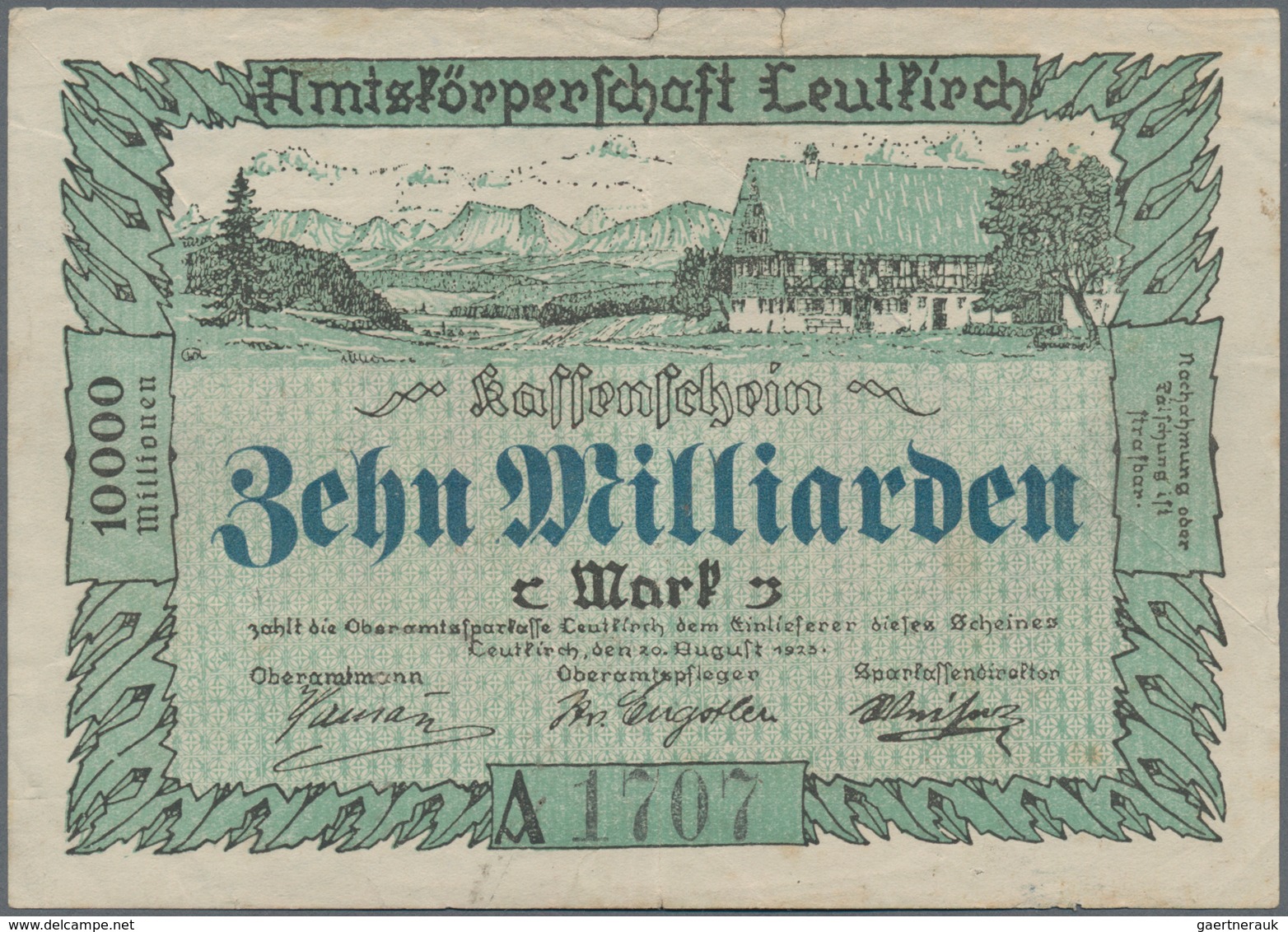 Deutschland - Notgeld - Württemberg: Leutkirch, Amtskörperschaft, 500 Tsd. (A), 1 (A und B), 5 (A),