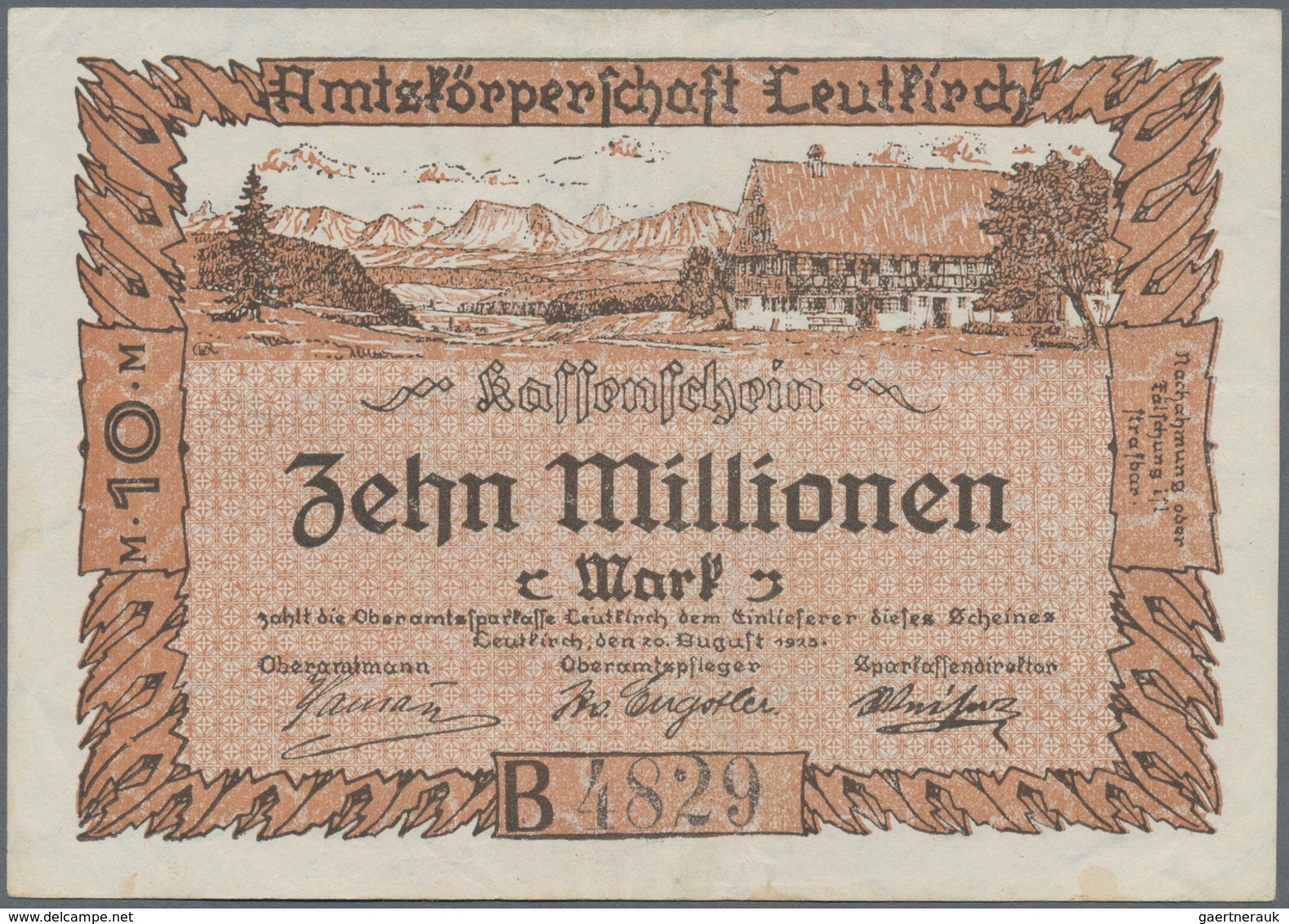 Deutschland - Notgeld - Württemberg: Leutkirch, Amtskörperschaft, 500 Tsd. (A), 1 (A und B), 5 (A),