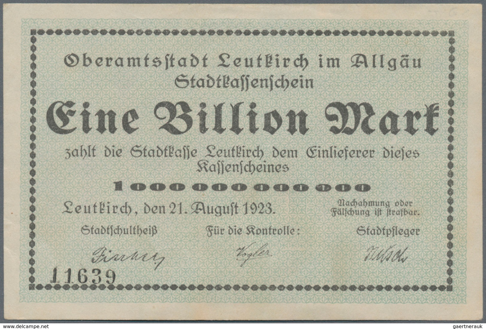 Deutschland - Notgeld - Württemberg: Leutkirch, Amtskörperschaft, 500 Tsd. (A), 1 (A und B), 5 (A),