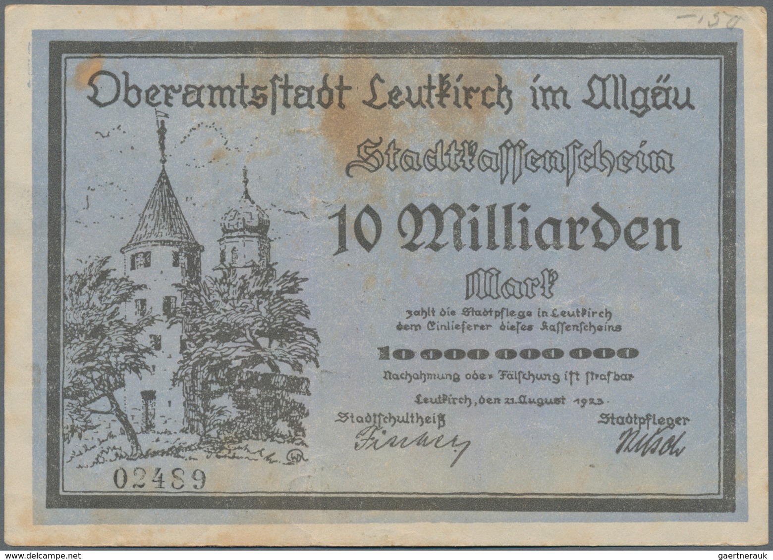 Deutschland - Notgeld - Württemberg: Leutkirch, Amtskörperschaft, 500 Tsd. (A), 1 (A und B), 5 (A),