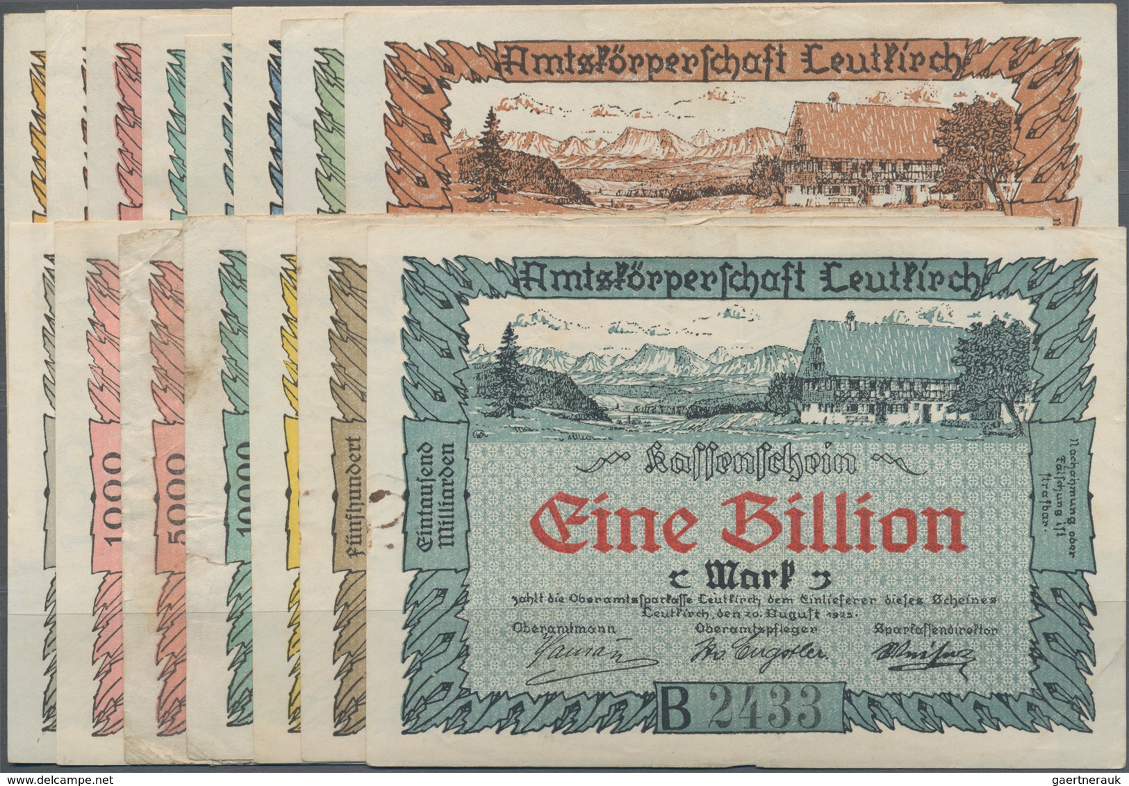 Deutschland - Notgeld - Württemberg: Leutkirch, Amtskörperschaft, 5, 10 Mio., 5, 10 Mrd., 1 Billion - [11] Local Banknote Issues