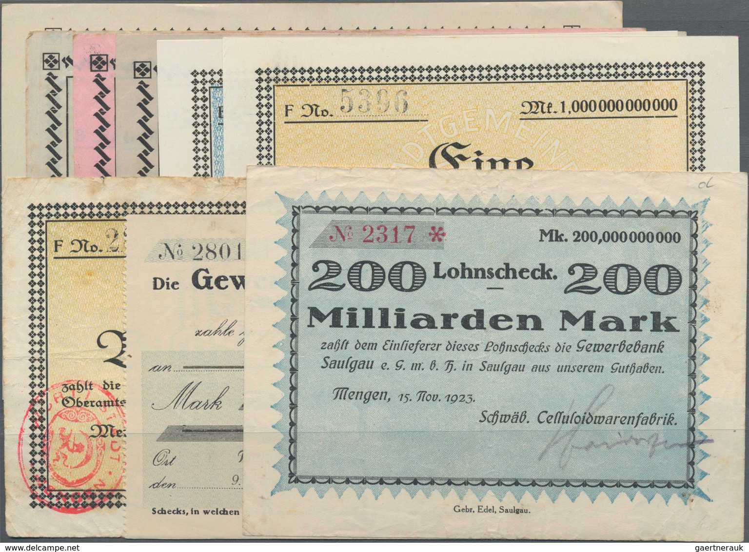 Deutschland - Notgeld - Württemberg: Mengen, Stadtgemeinde, 5, 10, 20 Mrd. Mark, 31.10.1923, 50 Mrd. - [11] Local Banknote Issues