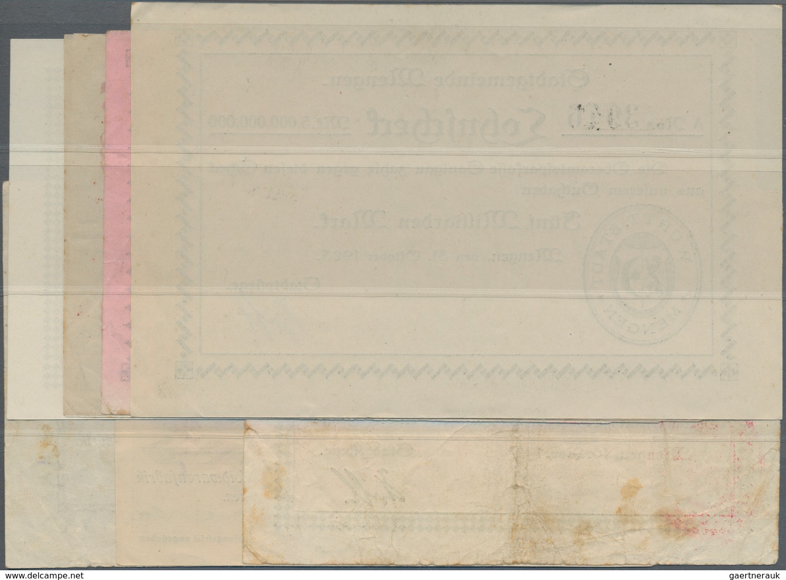 Deutschland - Notgeld - Württemberg: Mengen, Stadtgemeinde, 5, 10, 20 Mrd. Mark, 31.10.1923, 50 Mrd. - [11] Local Banknote Issues