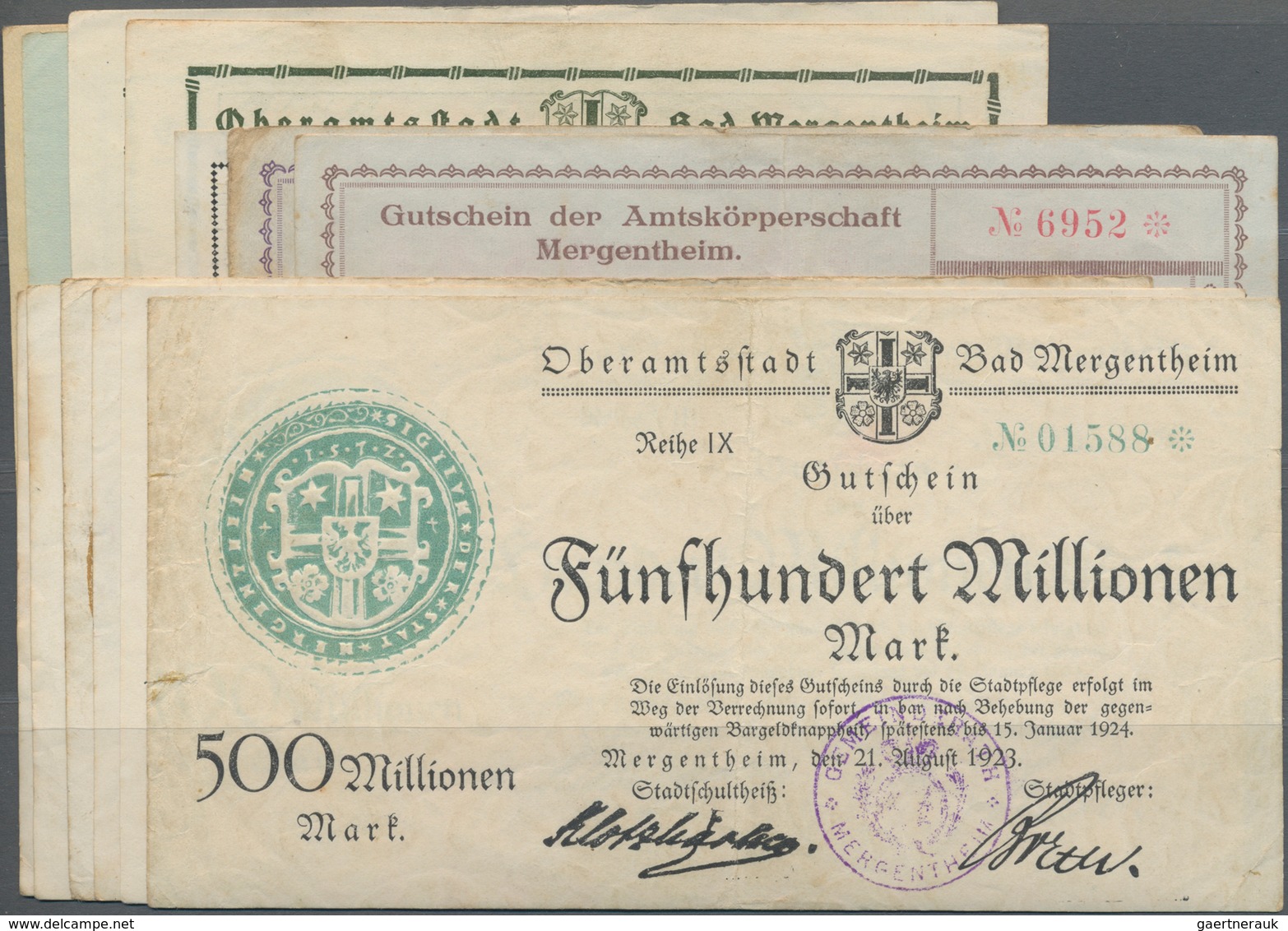 Deutschland - Notgeld - Württemberg: Mergentheim, Bad, Amtskörperschaft, 50, 100 Mrd. Mark, 31.10.19 - Lokale Ausgaben