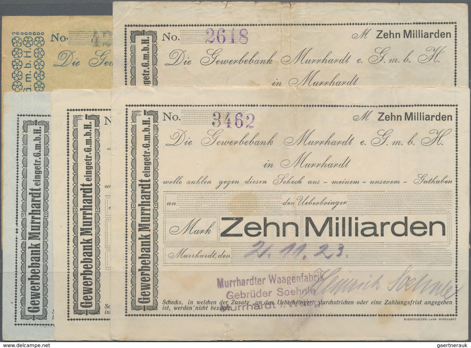 Deutschland - Notgeld - Württemberg: Murrhardt, Gewerbebank, Louis Schweizer, 500 Mio. Mark, 19. (hs - [11] Local Banknote Issues