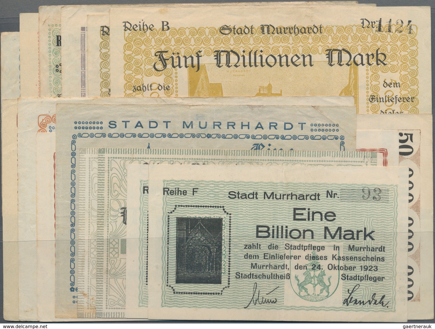 Deutschland - Notgeld - Württemberg: Murrhardt, Stadt, 200, 500 Tsd., 1, 2, 5 Mio. Mark, 30.8.1923; - [11] Local Banknote Issues