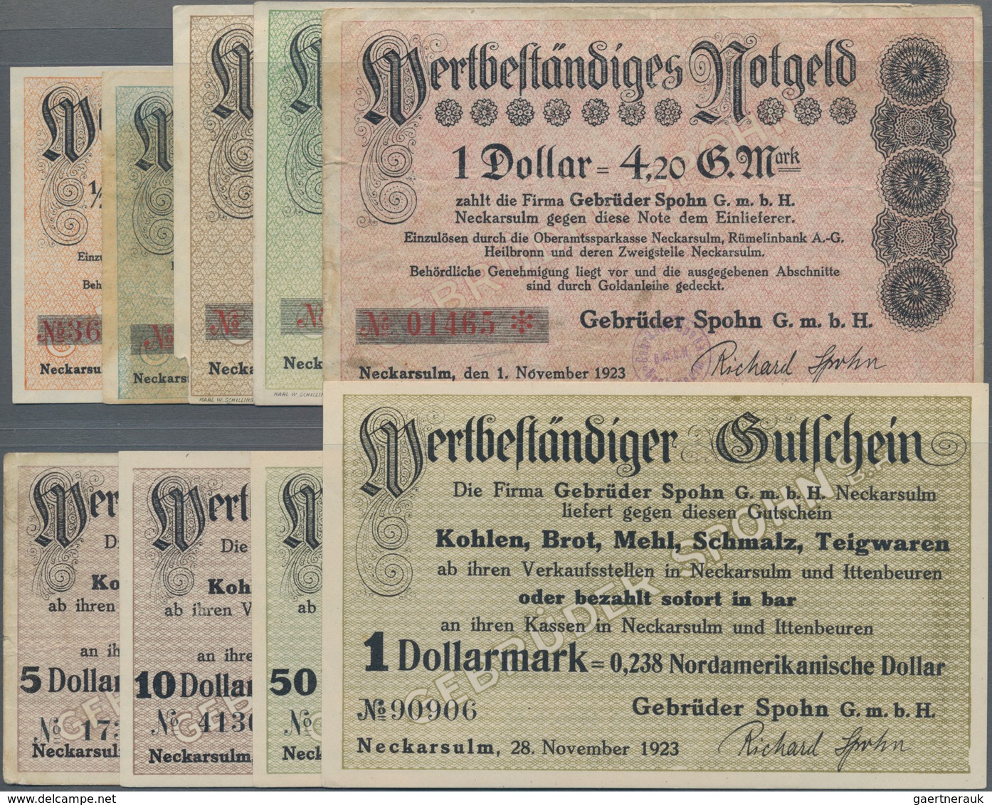 Deutschland - Notgeld - Württemberg: Neckarsulm, Gebrüder Spohn GmbH, 0,21, 0,42, 1,05, 2,10, 4,20 G - Lokale Ausgaben