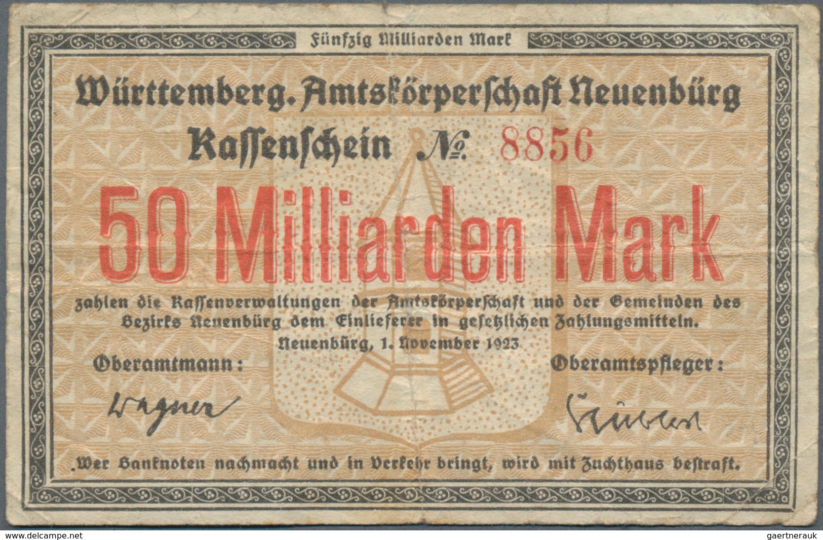 Deutschland - Notgeld - Württemberg: Neuenbürg, Amtskörperschaft, 10, 50 Mrd. Mark, 1.11.1923, Erh. - Lokale Ausgaben