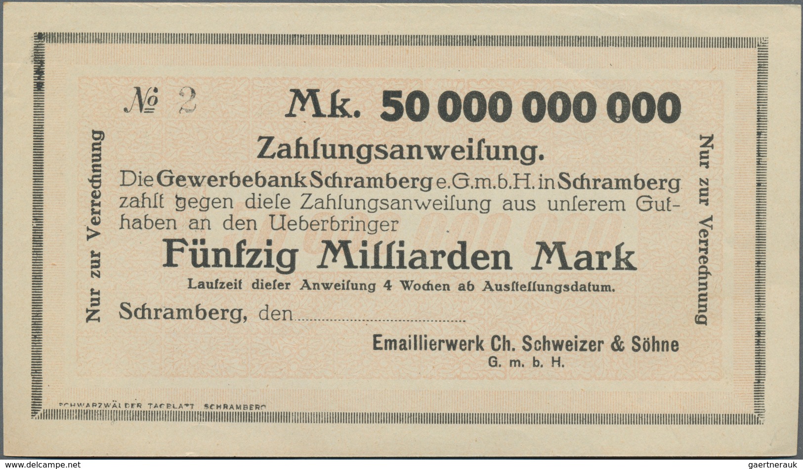 Deutschland - Notgeld - Württemberg: Schramberg, Emaillierwerk Ch. Schweizer & Söhne GmbH, 50 Mrd., - [11] Local Banknote Issues