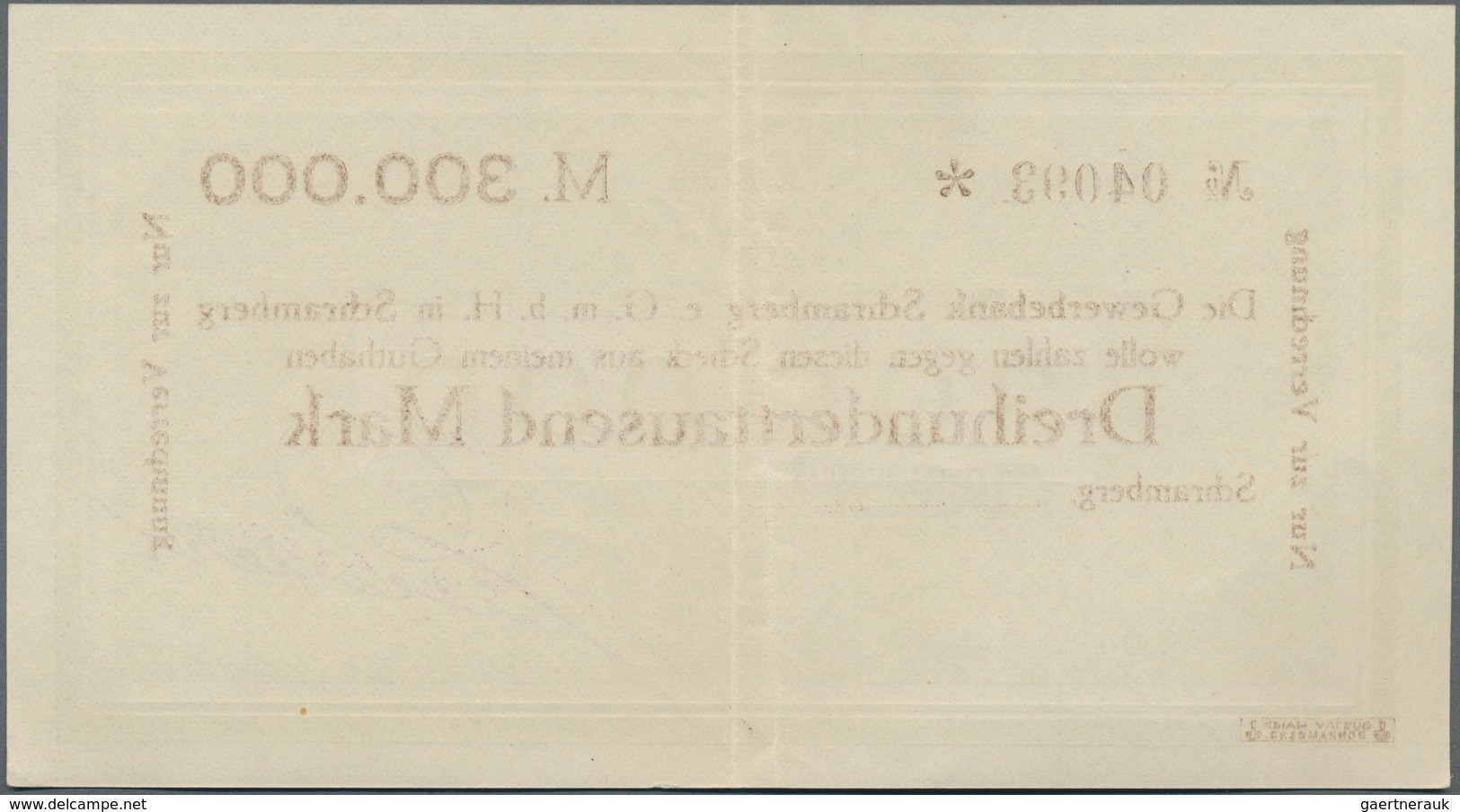 Deutschland - Notgeld - Württemberg: Schramberg, Gustav Meier, Buchdruckerei, 300 Tsd. Mark, 12.10.1 - [11] Local Banknote Issues