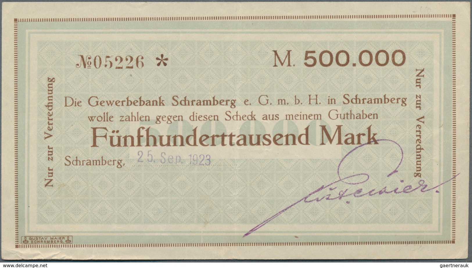 Deutschland - Notgeld - Württemberg: Schramberg, Gustav Meier, Buchdruckerei, 300 Tsd. Mark, 12.10.1 - [11] Local Banknote Issues