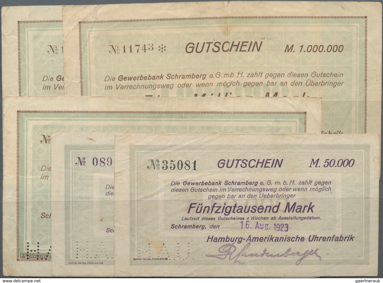 Deutschland - Notgeld - Württemberg: Schramberg, Hamburg-Amerikanische Uhrenfabrik, 50 Tsd. Mark (2) - [11] Local Banknote Issues