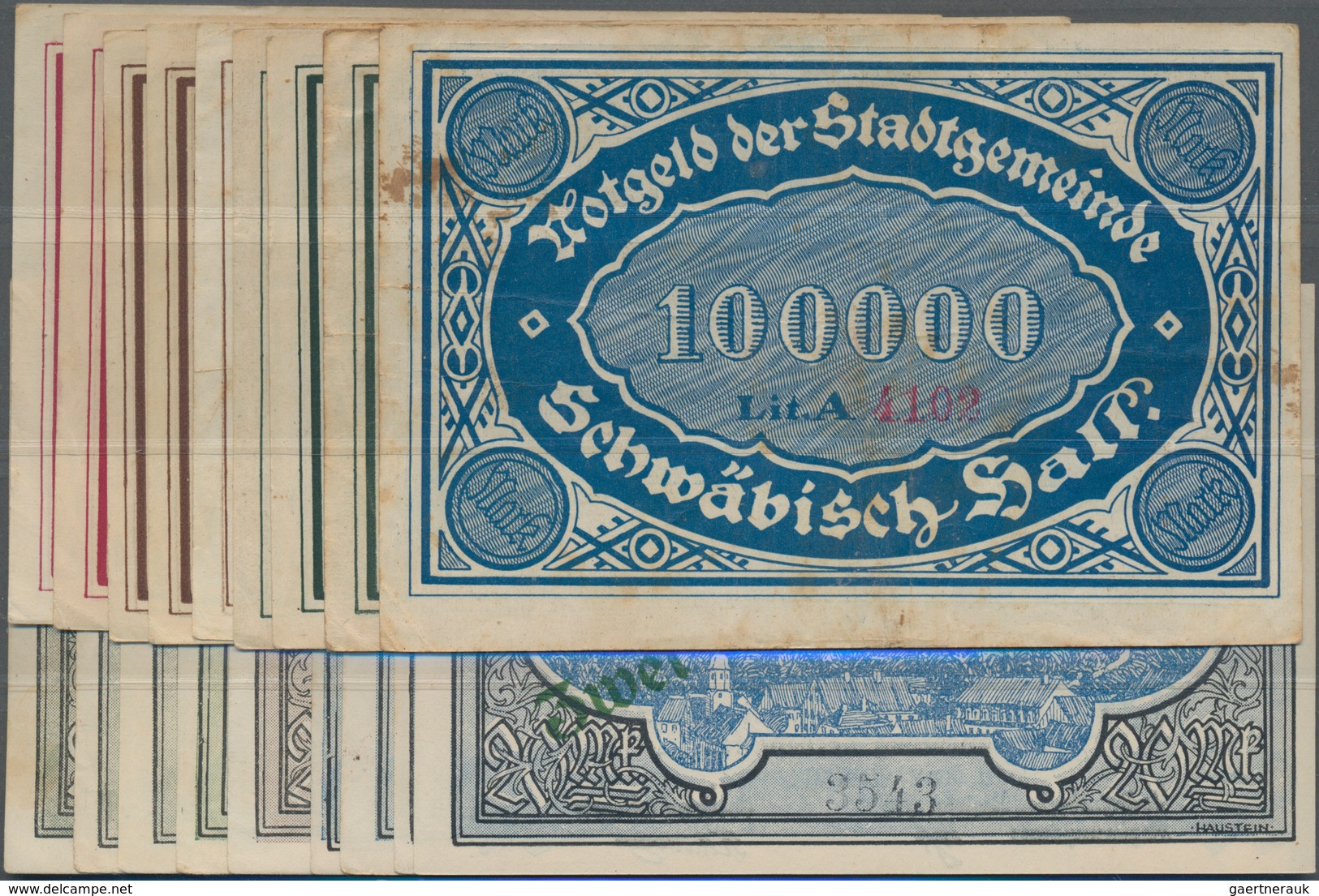 Deutschland - Notgeld - Württemberg: Schwäbisch Hall, Stadt, 100, 500 (3) Tsd., 1 (3), 5 (2) Mio. Ma - [11] Local Banknote Issues