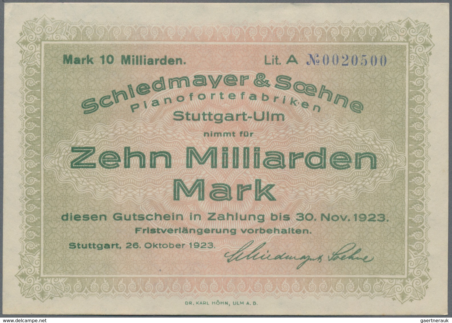 Deutschland - Notgeld - Württemberg: Stuttgart, Lang & Bumiller, 1, 5, 10 Mrd. Mark, Erh. II-III; A.