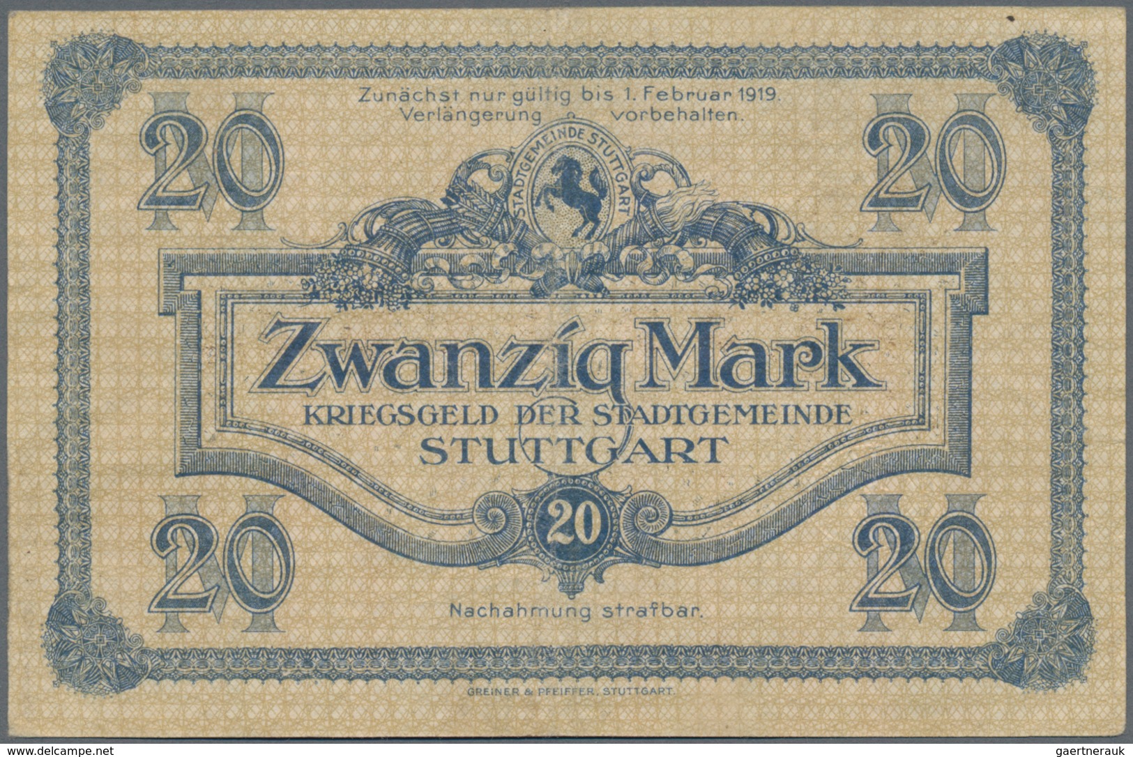 Deutschland - Notgeld - Württemberg: Stuttgart, Stadt, 5 Mark, KN 6-stellig, 20 Mark, KN 6-stellig, - [11] Local Banknote Issues