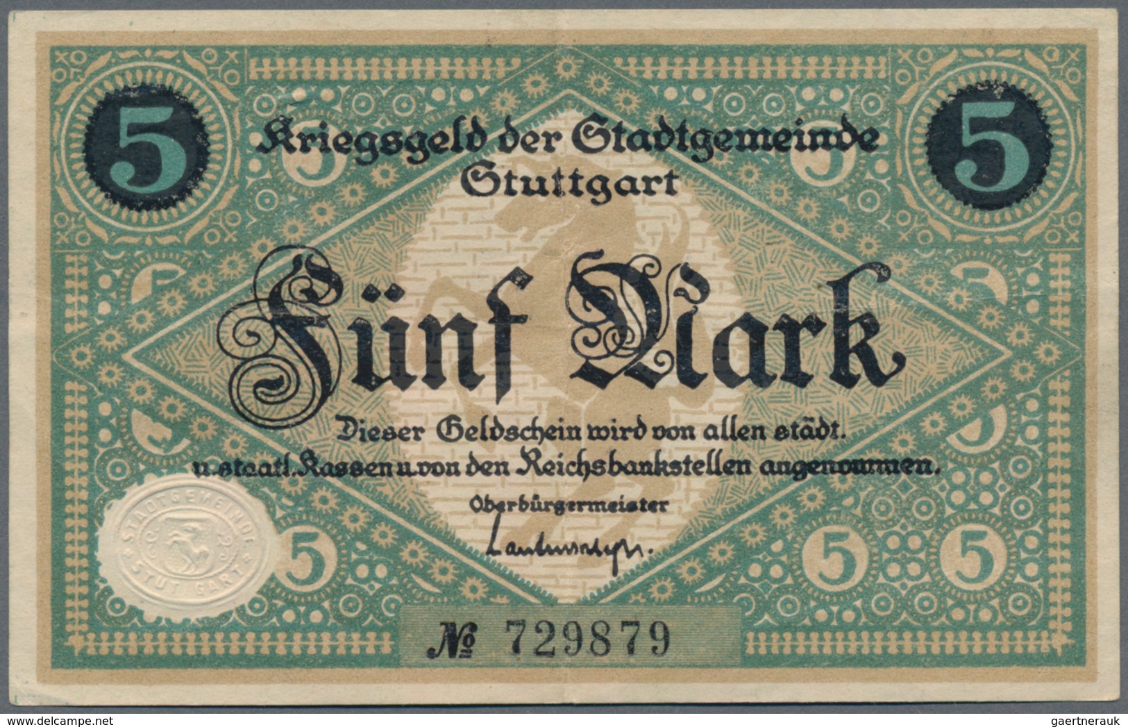 Deutschland - Notgeld - Württemberg: Stuttgart, Stadt, 5 Mark, KN 6-stellig, 20 Mark, KN 6-stellig, - [11] Local Banknote Issues