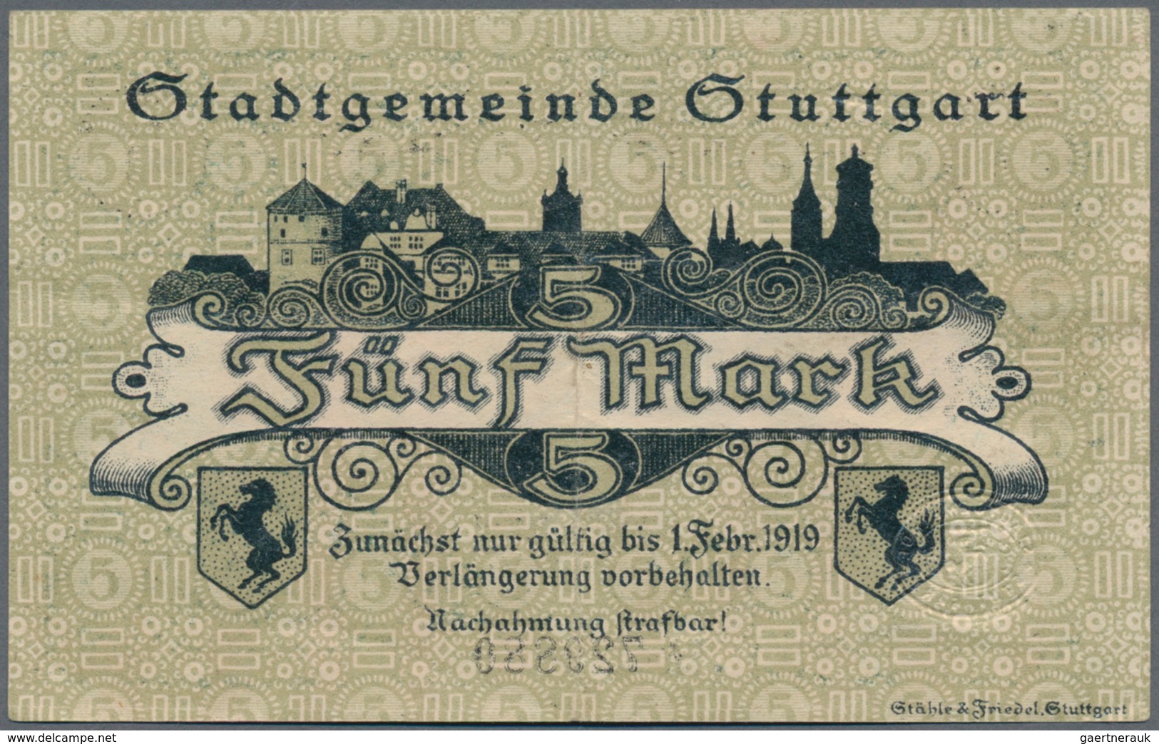 Deutschland - Notgeld - Württemberg: Stuttgart, Stadt, 5 Mark, KN 6-stellig, 20 Mark, KN 6-stellig, - Lokale Ausgaben